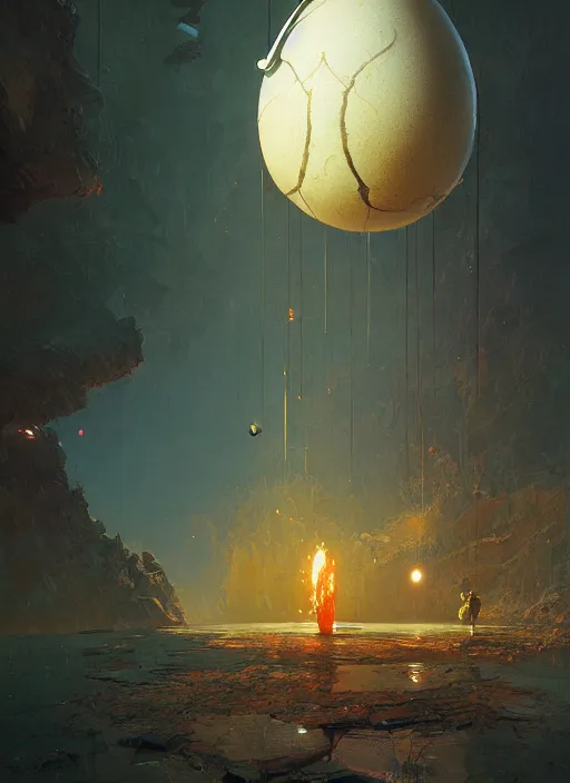 Image similar to adamant egg and andel shine hyperrealism, no blur, 4 k resolution, ultra detailed, style of alexander trufanov, ismail inceoglu, tyler edlin, syd mead, carlos schwabe