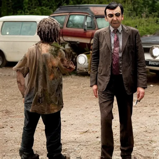 Prompt: mr bean in the walking dead