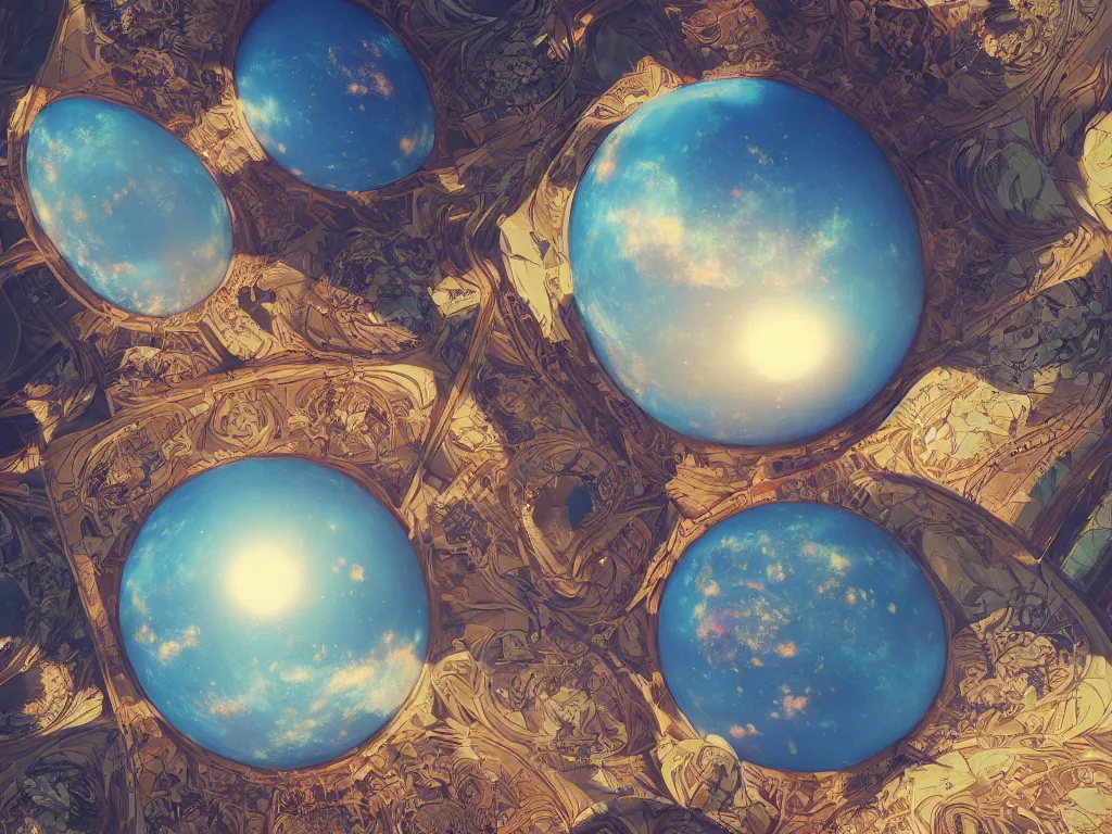 Image similar to 3 d render, sunlight study, the universe is a spheroid region 7 0 5 meters in diameter, art nouveau, by ambrosius bosschaert and ( ( ( ( ( lisa frank ) ) ) ) ), 8 k, sharp focus, octane render