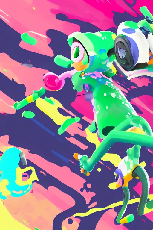 Prompt: splatoon nintendo dynamic poses digital painting on canvas, trending on artstation, featured on pixiv, cinematic composition, 8 k