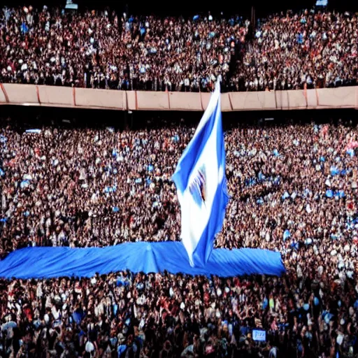 Image similar to Lady Gaga as president, Argentina presidential rally, Argentine flags behind, bokeh, giving a speech, detailed face, Argentina