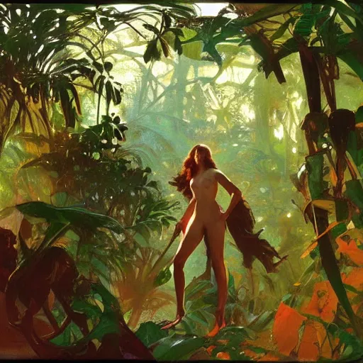 Prompt: beautiful jungle, dappled light, intricate, elegant, highly detailed, greg manchess, mucha, liepke, ruan jia, jeffrey catherine jones, ridley scott