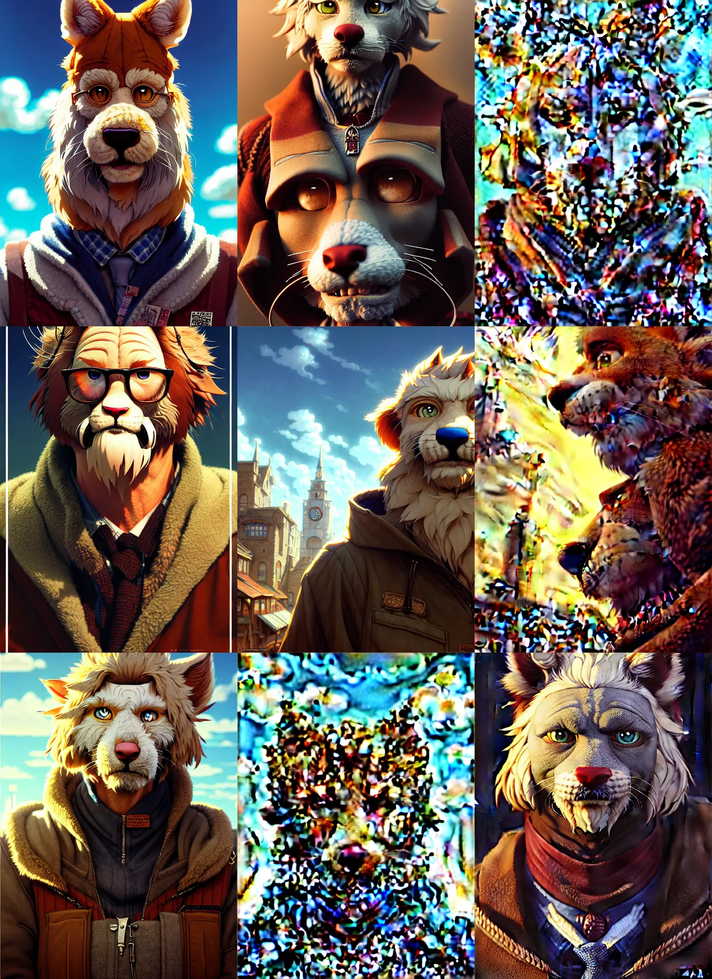 Image similar to character furry fursona portrait of jeff bridges with gorgeous detailed eyes in the marketplace in the sky, color page, tankoban, 4 k, tone mapping, doll, akihiko yoshida, james jean andrei riabovitchev marc simonetti, yoshitaka amano, h. hydrochaeris