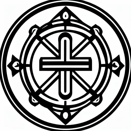 Image similar to graphic vector design of ancient christian trinity catholic seal, black and white, san benito, old testament medallion, circular, ornate, intricate,