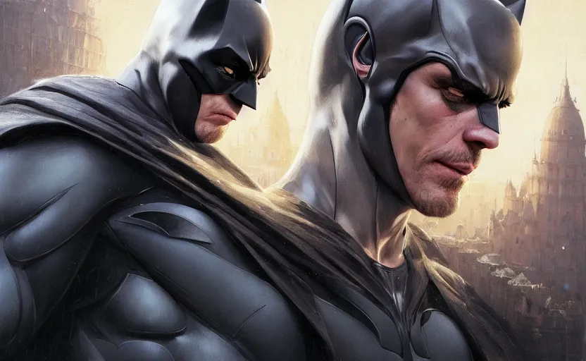 Prompt: highly detailed portrait of christoph waltz as the batman, in batman comic book, stephen bliss, unreal engine, fantasy art by greg rutkowski, loish, rhads, ferdinand knab, makoto shinkai and lois van baarle, ilya kuvshinov, rossdraws, tom bagshaw, global illumination, radiant light, detailed and intricate environment