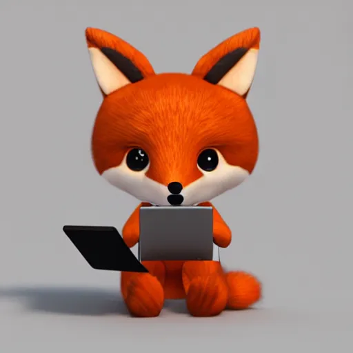 Prompt: cute fumo plush of a fox girl typing on a phone, anime girl, vray