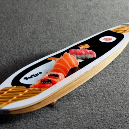 Prompt: sushi skateboard