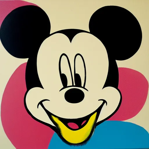 Image similar to mickey mouse artistic acrylic painting in the style of andy warhol