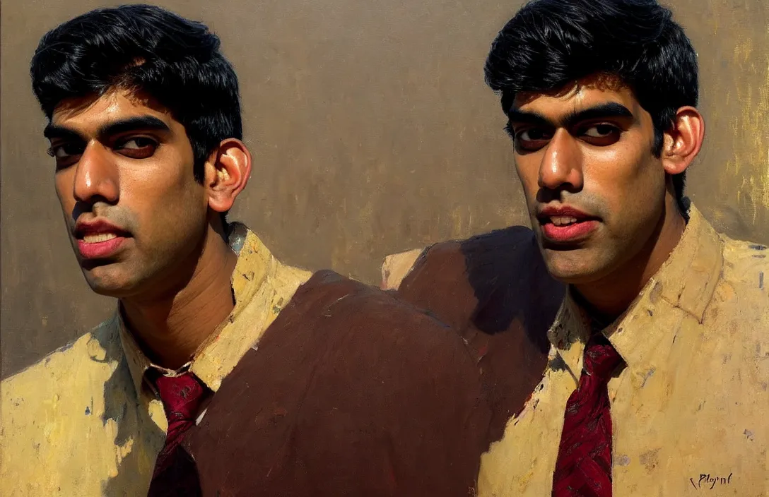 Prompt: portrait of rishi sunak!!!!!!!!!!!!!!!!!!!!!!!!!!!, detailed face, detailed painting, epic lighting, by ilya repin, phil hale and kent williams