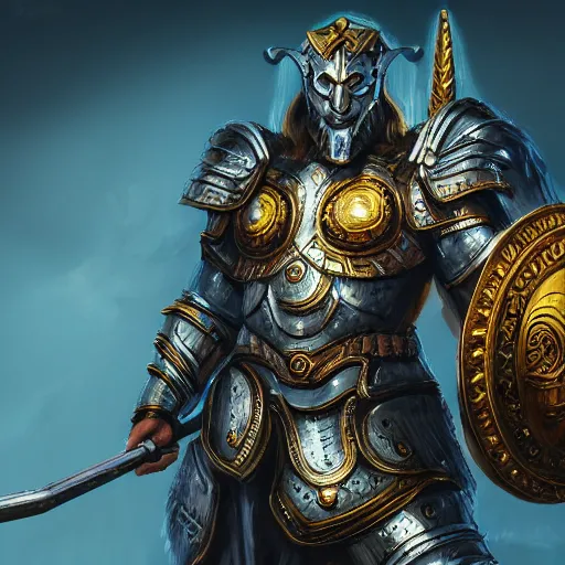 Prompt: highly detailed full body portrait of the god Ares in full armor, digital art, concept art, character art, cinematic lightning, bright colors, intricate, masterpiece, photorealistic, hiperrealistic, sharp focus, high contrast, Artstation HQ, DeviantArt trending, 4k UHD, Unreal Engine 5