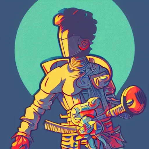 Prompt: katana zero video game character, huge sword, cyborg, synthwave art, colorful, digital art, thiago lehmann
