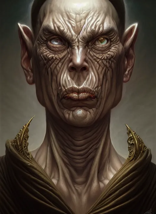 Image similar to portrait shot of an evil priest, intricate, elegant, highly detailed, centered, digital painting, artstation, concept art, smooth, sharp focus, illustration, artgerm, tomasz alen kopera, peter mohrbacher, donato giancola, joseph christian leyendecker, wlop, boris vallejo