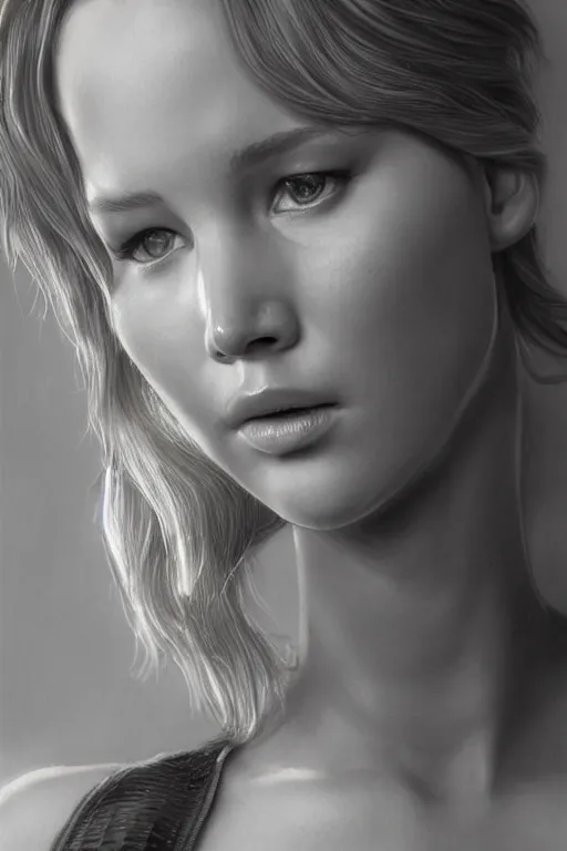 Prompt: painting of jennifer lawrence,, ultra realistic, sharp details, subsurface scattering, intricate details, warm lighting, beautiful features, highly detailed, photorealistic, octane render, 8 k, unreal engine, art by artgerm and greg rutkowski and alphonse mucha