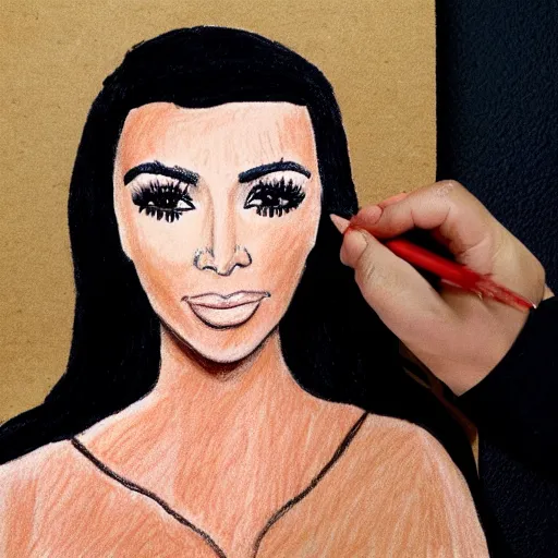 Image similar to Kim Kardashian poorly drawn in wax crayon by a five-year old