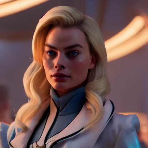 Prompt: action shots of Margot Robbie as mercy (overwatch), alternate angle, imax, 4K, cinematic, volumetric