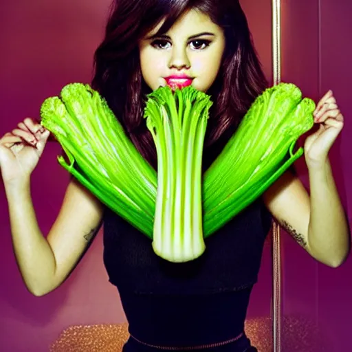 Image similar to selena gomez as celery monster