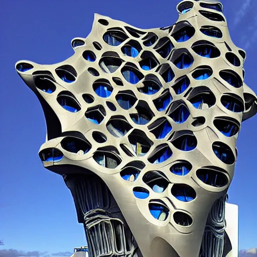 Image similar to a futuristic building in the style of gaudi