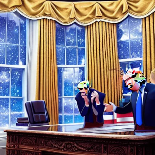 Prompt: donald trump 3 d pixar in oval office