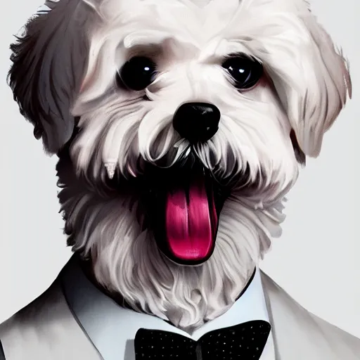 Image similar to bichon frise joker, dog, makeup, movie poster, trending on artstation