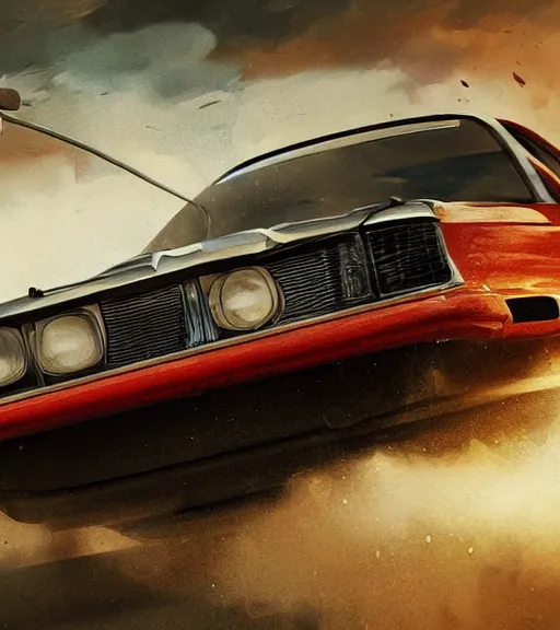 Image similar to high quality high detail painting by alberto mielgo and jaime jones, car chase, cinematic, hd