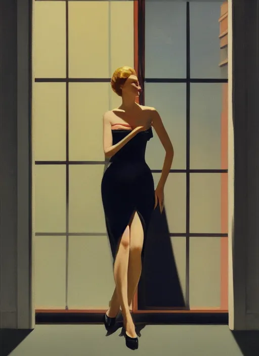 Prompt: Italian Vogue vintage cover, portrait of a female model, high fashion, by Edward Hopper and James Gilleard, 8k, octane render, ultra sharp, detailed digital art