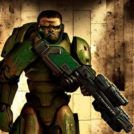 Image similar to doomguy rom doom 3, photography