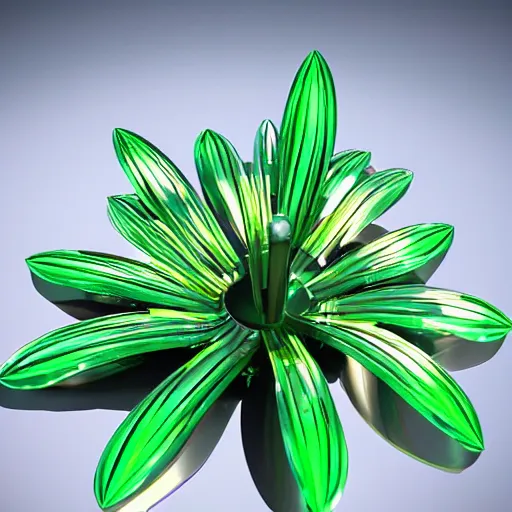 Prompt: a futuristic, cybertronic lily flower, metallic, reflective, unreal engine