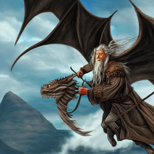 Prompt: gandalf riding a dragon, highly detailed, digital art
