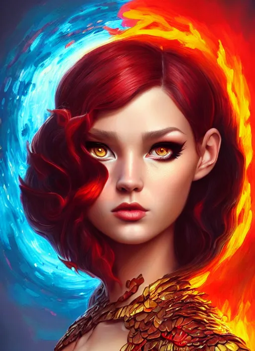 Prompt: an fire elemental portrait, pixar style by tristan eaton, artgerm, tom bagshaw