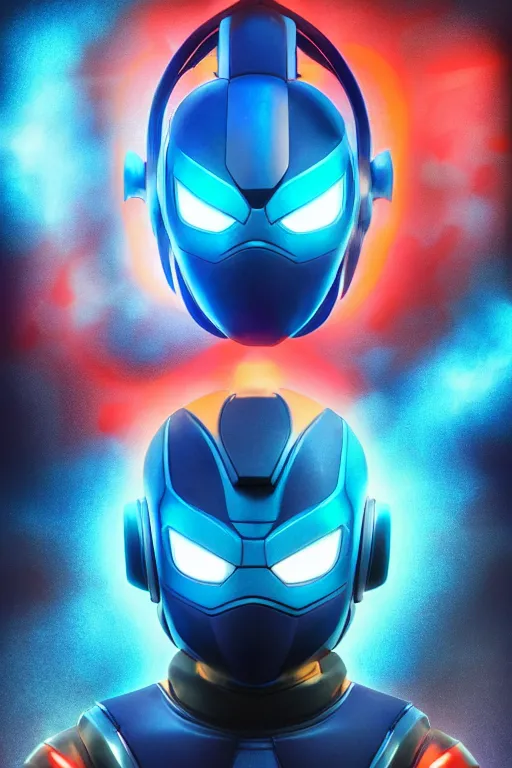 Image similar to robot ninja mask helmet megaman x zero rockman 2 0 2 2 switch game boss legacy collection fanart artsation hyper realistic, octane render clouds, neon colors, bright lights, avatar movie style blue color, 3 2 k image, avatar movie with what if marvel style animation, xel - shaded animation style