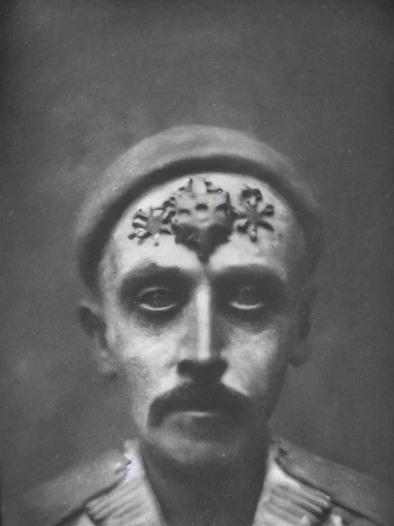Image similar to portrait of mystical death god, ww1 photo, grainy, high detail, high resolution,