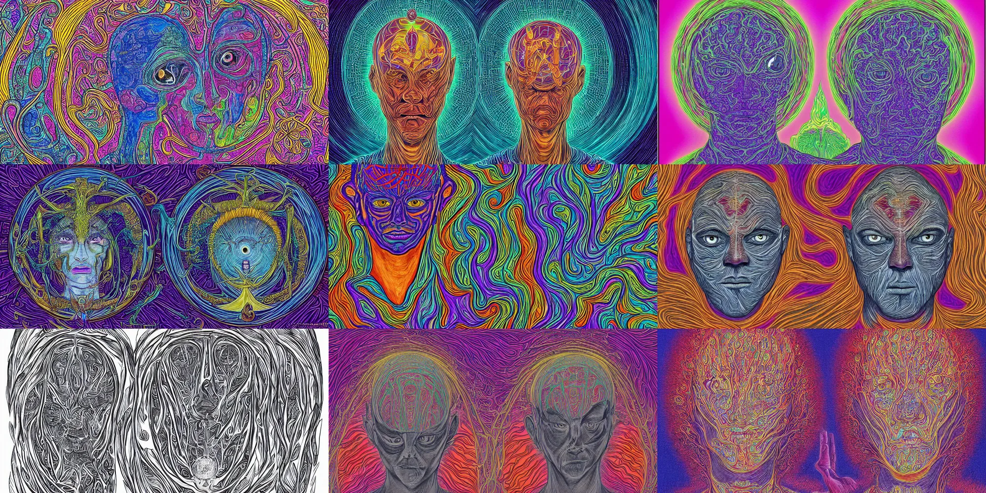 Prompt: A metaphysical highly detailed tulpa/servitor in the style of Alex Grey