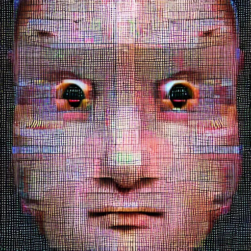 Image similar to extremely detailed photorealistic portrait of an intricate fat digital robot ai with glitchy noise around it