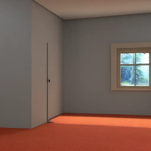 Image similar to 3 d render of jerma 9 8 5, jerma in a liminal space, non - euclidean space, endless halls of an office space, worn mono - yellow 7 0 s wallpaper, old moist carpet, inconsistently - placed fluorescent lighting, high octane, blender, 3 d render