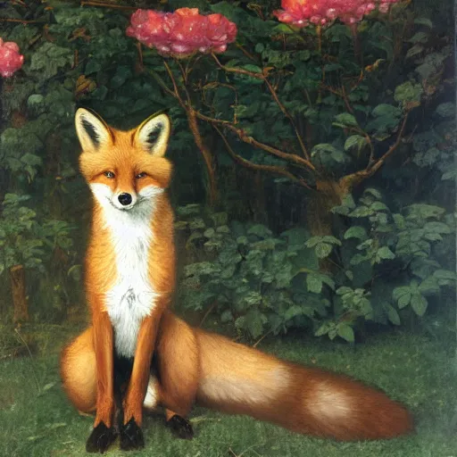 Prompt: a portrait of a Red Fox in a white magnolia forest in the style Alexandre Cabanel