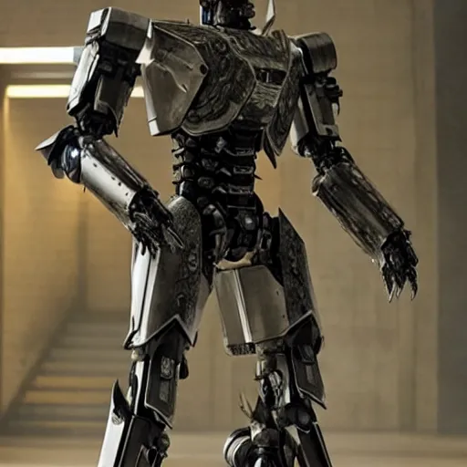 Prompt: cinematic still in westworld and real steel movie and pacific rim movie, one slim full body ornate armored core with sci - fi rifle arms by fujioka kenki and by mamoru nagano,