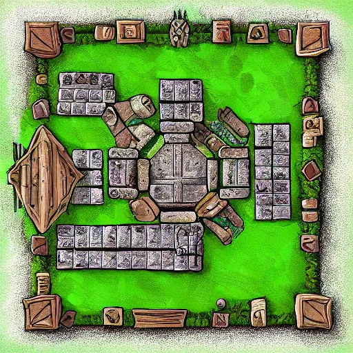 Prompt: top view battlemap of a forest camp, rpg