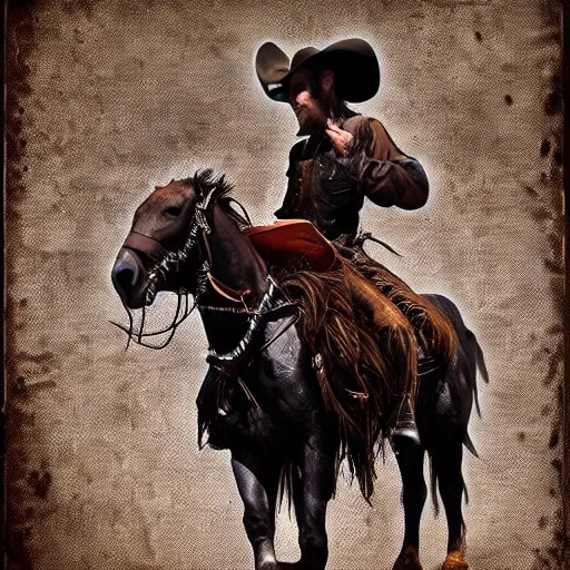 Prompt: digital art of a cowboy on a horse. Dark fantasy. Trending on artstation. Horror.