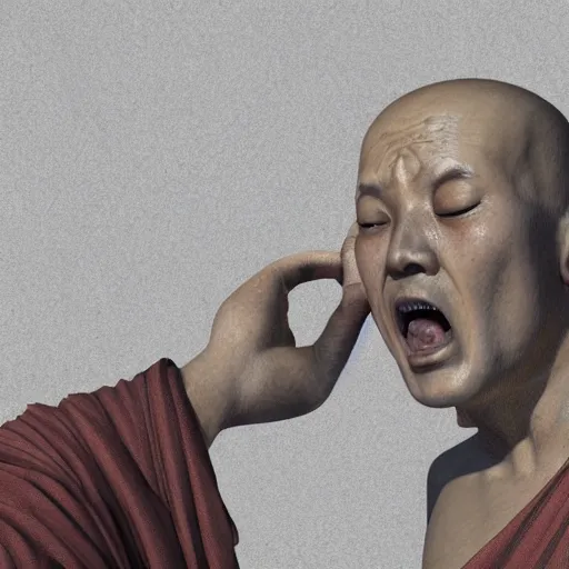 Image similar to a monk screams once he reaches the same enlightenment as the buddha, by gerard grom, les weskinski and national geographic, digital art, 4 k artstation