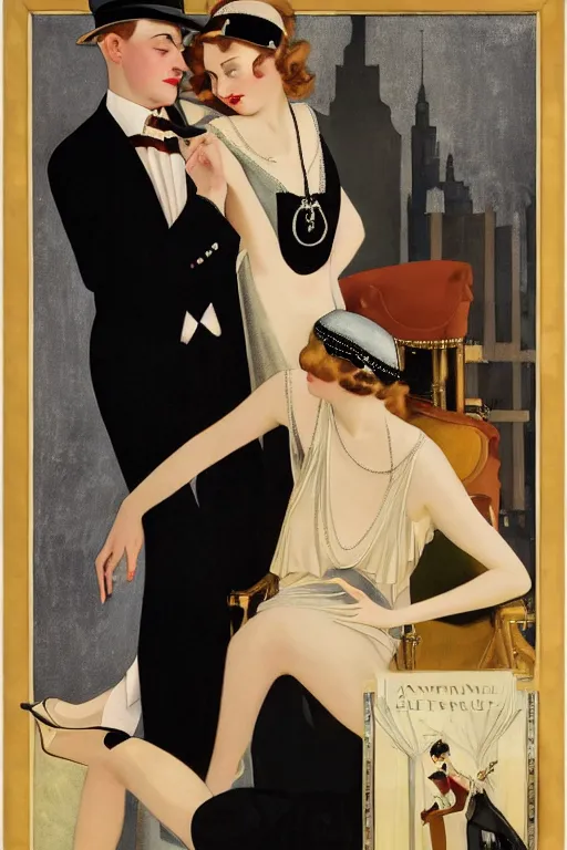 Prompt: a oil painting depicting a Jazz Age high society gentlment, 1920s style, smooth, highly detailed, high contrast, Coles Phillips, Dean Cornwell, JC Leyendecker, 8K