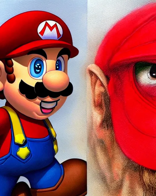 Prompt: portrait of super mario in game of thrones, red cap, beautiful, very detailed, hyperrealistic, medium shot, very detailed painting by Glenn Fabry, by Joao Ruas