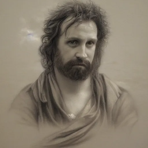 Image similar to the scottish captain, 1 6 5 0. portrait, by paul cadden. traditional pencil masterpiece on canvas. dry media. private collection.