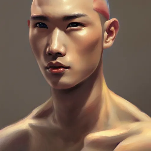 Image similar to chinese boy with buzzcut, oil painting, artgerm, portrait, highly detailed, artstation