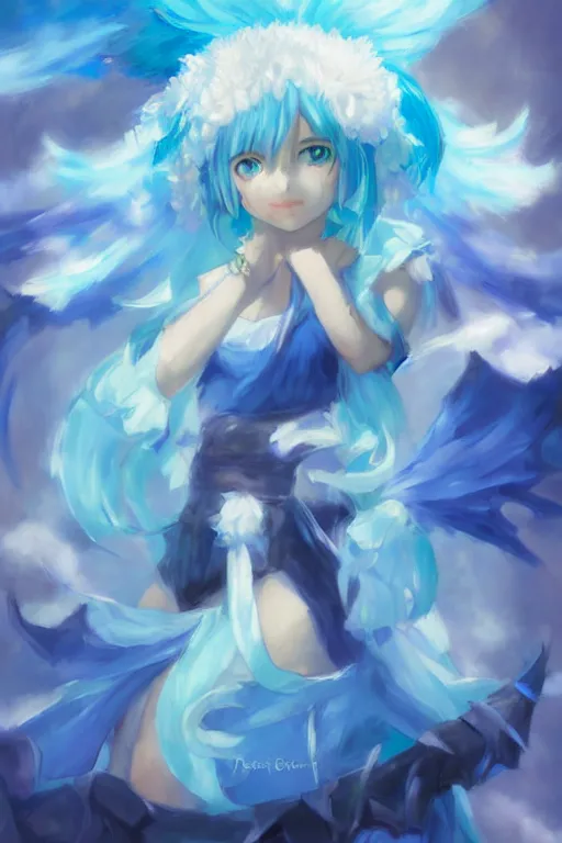 Image similar to cirno from touhou, by ross tran, oil on canvas