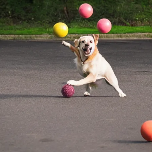 Prompt: a dog juggling 3 balls