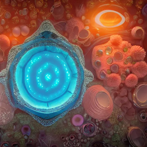 Image similar to chest plate, floating, rbc, radiolaria, protophyta, micro - organisms, center frame, symmetric, rim light, marine microbiology, bioluminescence, electric, fur, soft, concept art, intricate details, highly detailed, colorful, photorealistic, disney pixar, octane render, iridescent, anime, 8 k