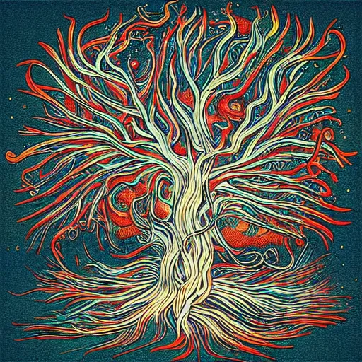 Image similar to “the burning bush, album art in the style of James Jean”