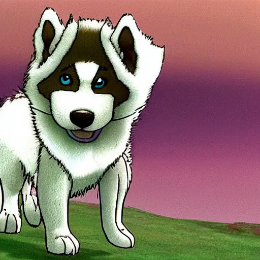 Image similar to husky puppy animated by studio ghibli, ary by studio ghibli,