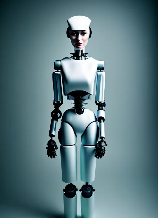 Image similar to kodak portra 4 0 0 of a gorgeous cross between a woman and robot, award winning, in style of tim walker, 1 5 0 mm, f 1. 2, volumetric light, coloured gel studio light, unreal engine 5, 8 k