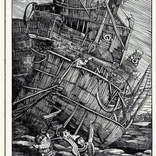 Prompt: 19th century wood-engraving of Howl's moving castle, whole page illustration from Jules Verne book, art by Édouard Riou Jules Férat and Henri de Montaut, frontal portrait, high quality, beautiful, highly detailed, removed watermarks